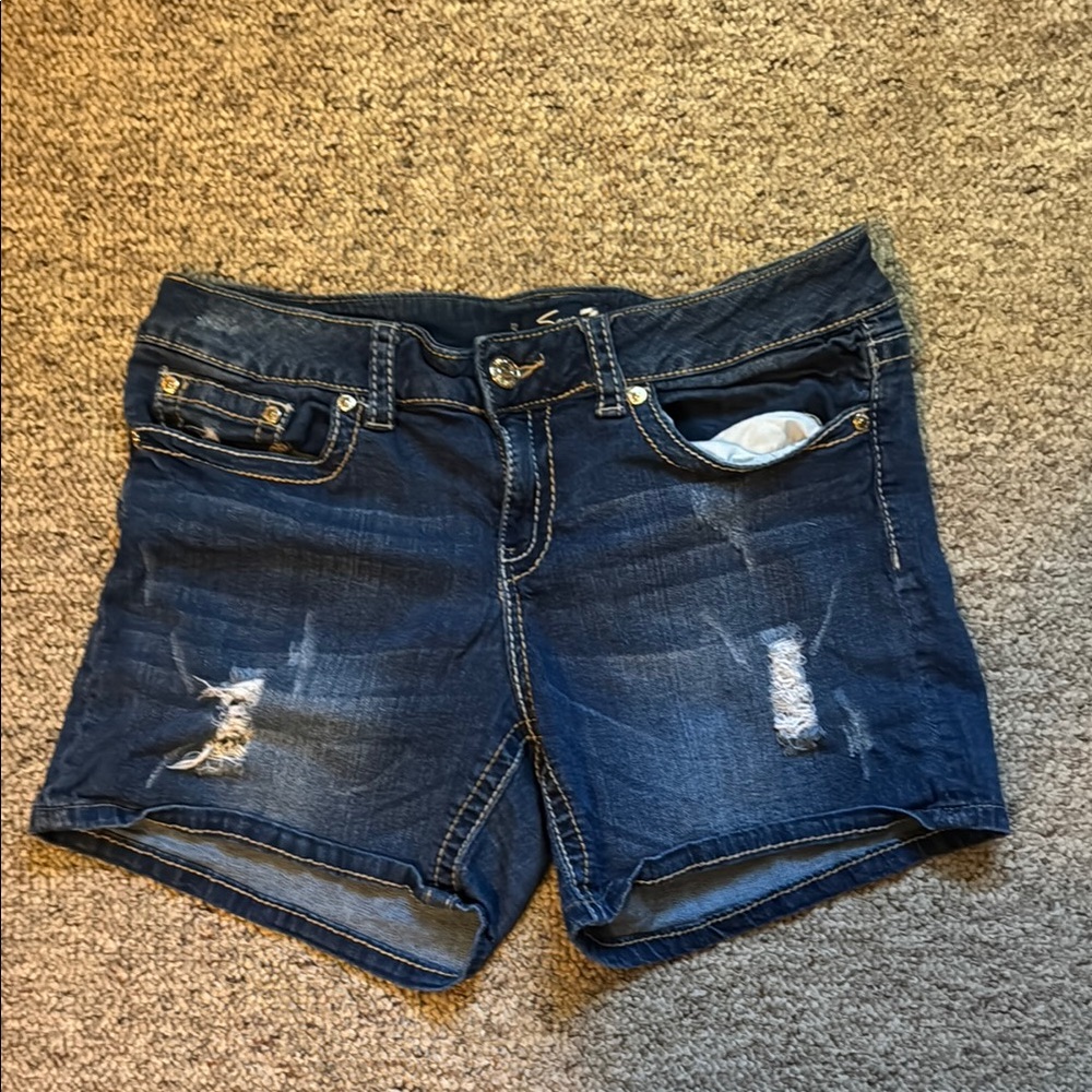Seven7 Blue Jean Shorts Distressed Mid-Length